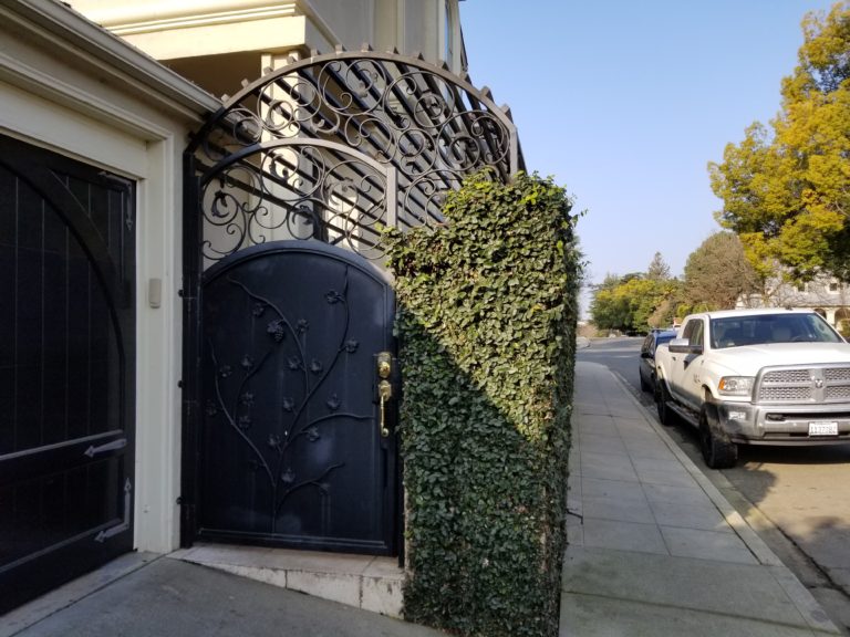 Privacy side entry gate with vine detailing
